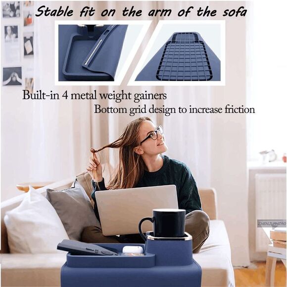 Couch Cup Holder - Silicone Sofa Armrest Tray with Cup Holder Anti-Slip Arm Tray - Picture 6 of 7
